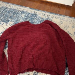 SHEIN Red Crew Neck Sweater with Ribbed Texture